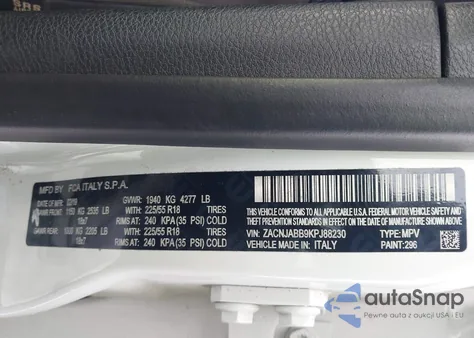 2019 Jeep Renegade Altitude Fwd z USA, uszkodzony, nr VIN ZACNJABB9KPJ88230